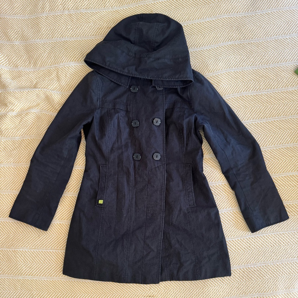 Soia Kyo Black Hooded Coat size Small